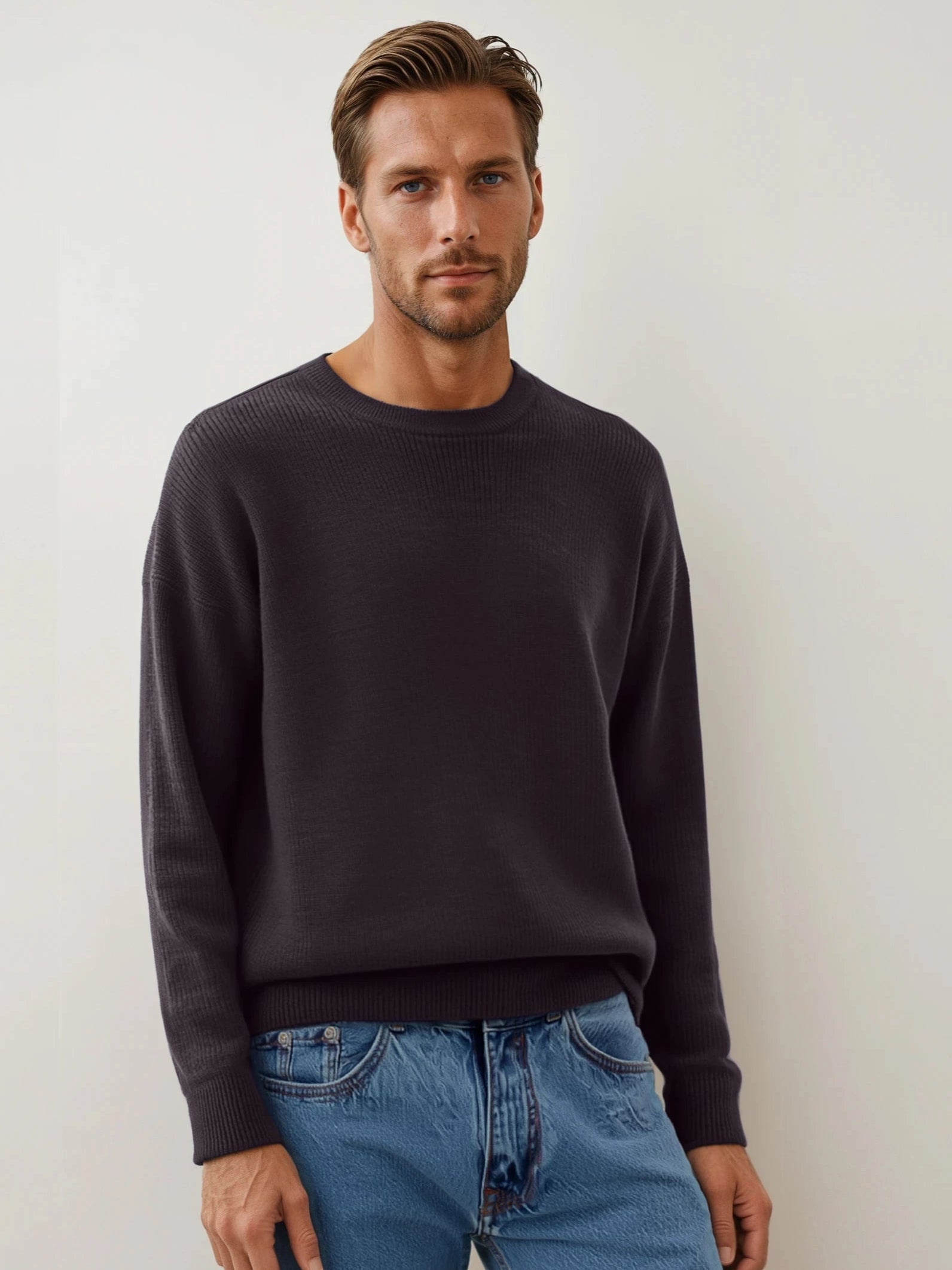 Fisherman Jumper Mens Blue Wool Jumper Merino Wool Jumper Sunspel