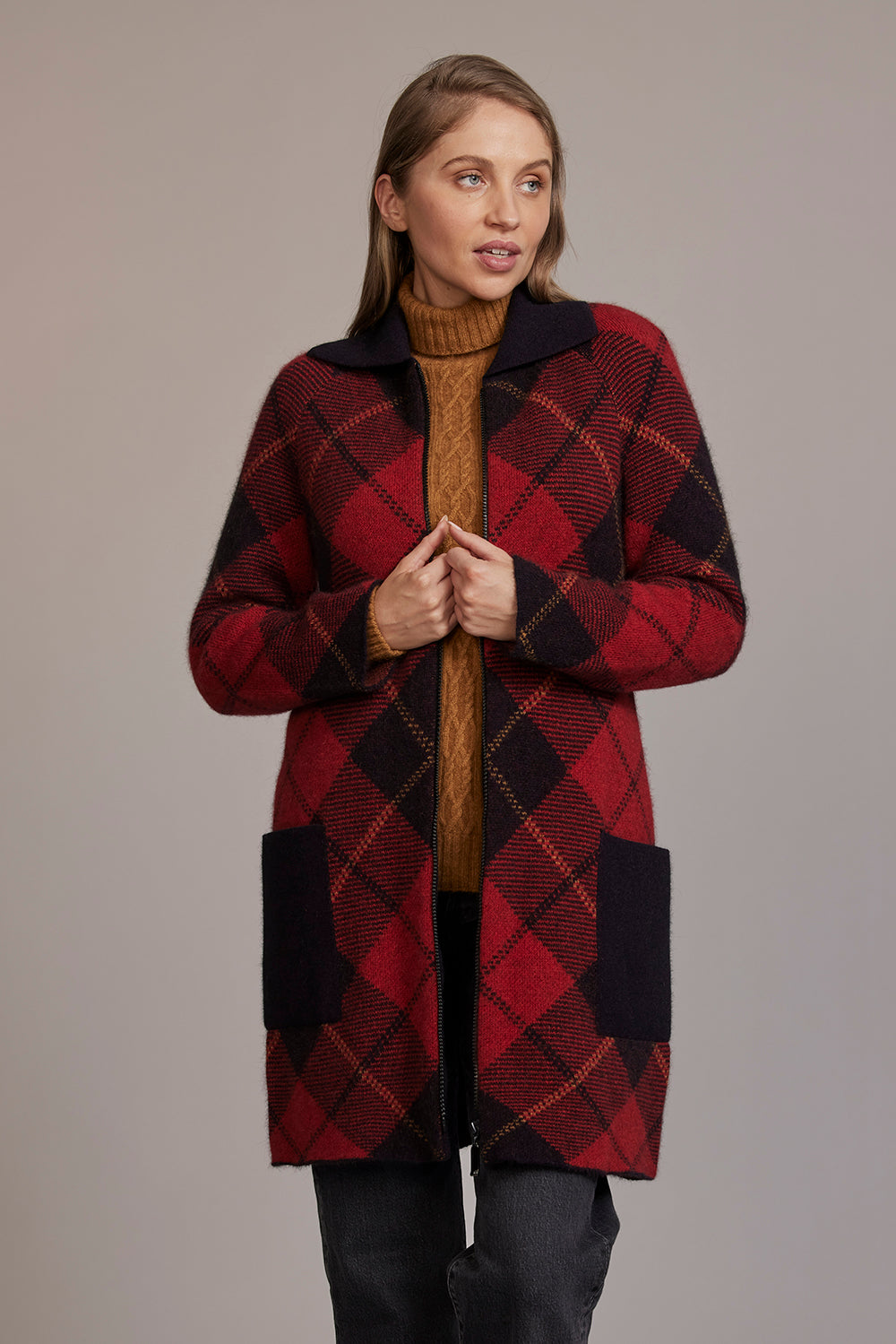 Red tartan coat on sale womens