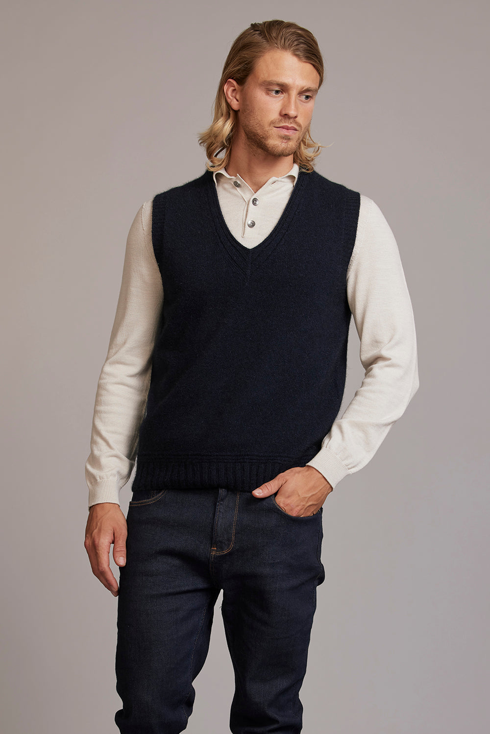 Navy Blue Possum Merino Vest Sweaters Australia - Main Image