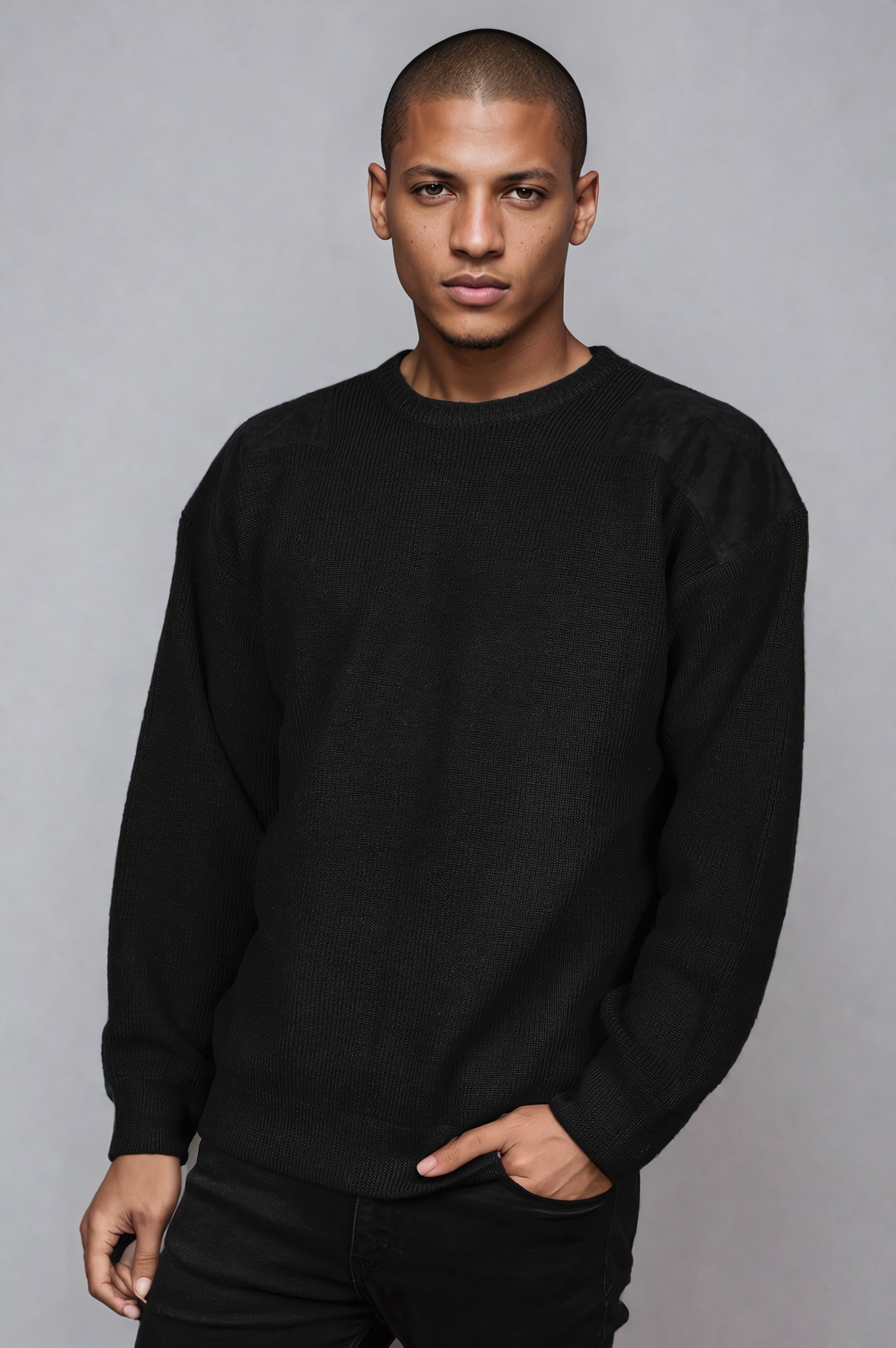 Black Jumper with Black Elbow and Shoulder Patches