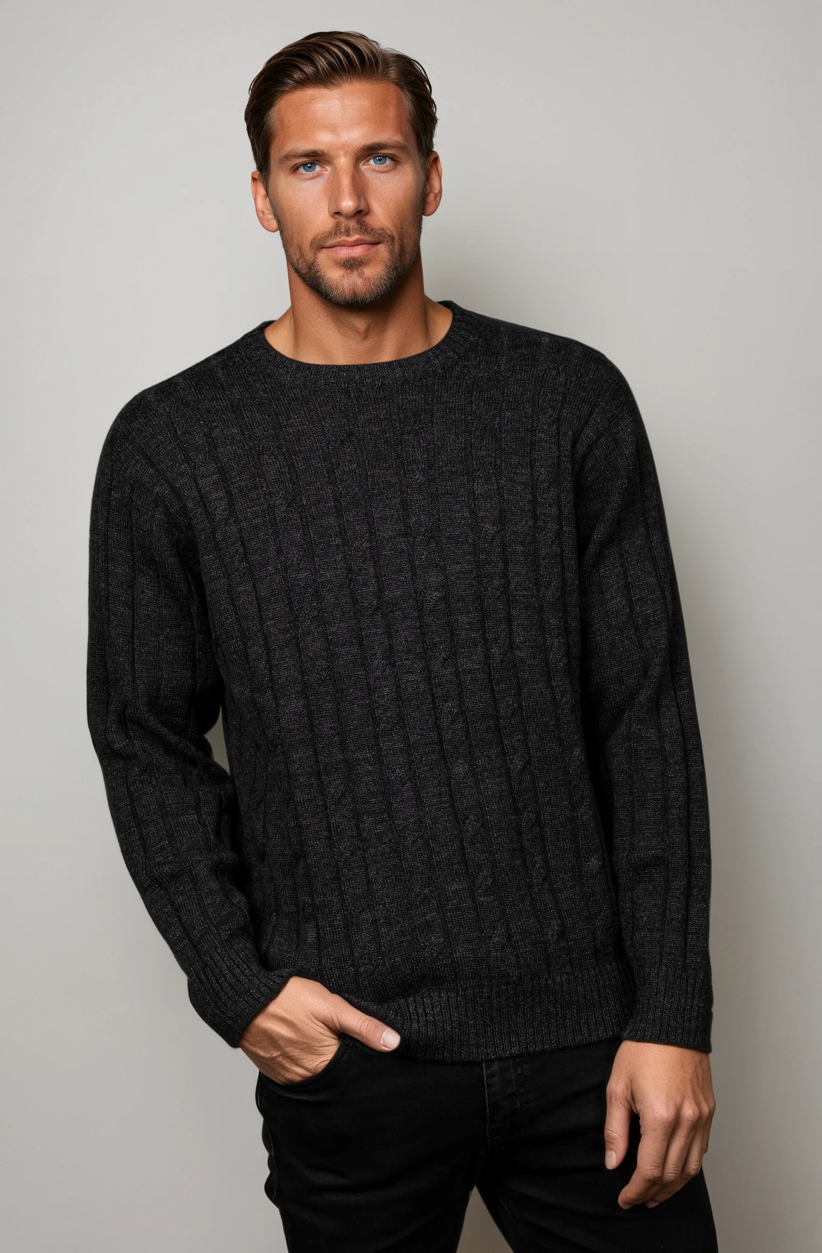Charcoal Cable Crew Neck Jumper Sweaters Australia