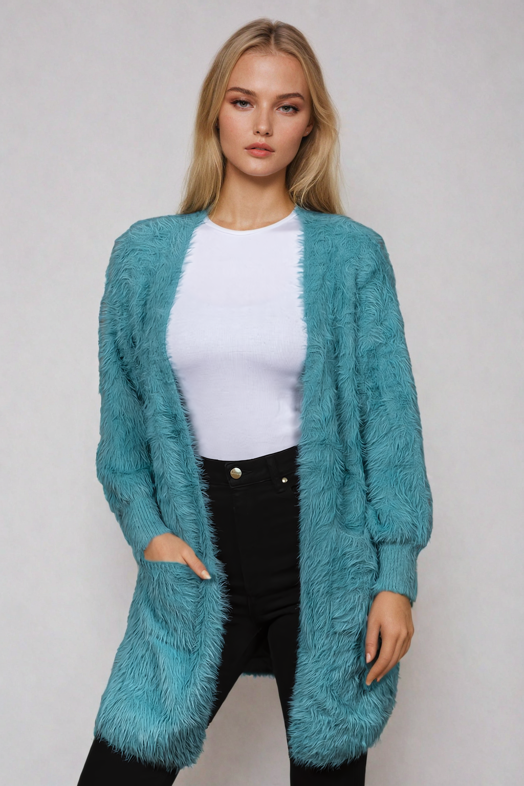 Teal Fluffy Oversized Cardigan Sweaters Australia