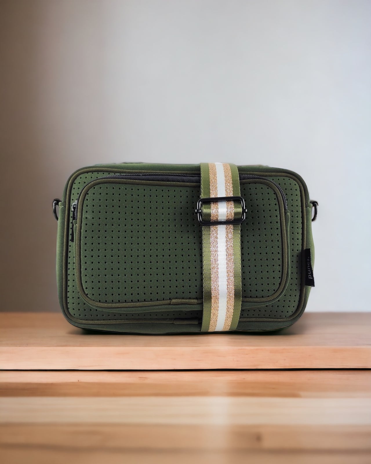 Neoprene Metro Rectangle Shoulder Bag With Front Pocket - Olive Green