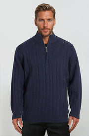Navy Half Zip Cable Jumper Ansett Plain Knitwear