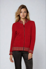 Red Wave Trim Zip Cardigan Possum Merino