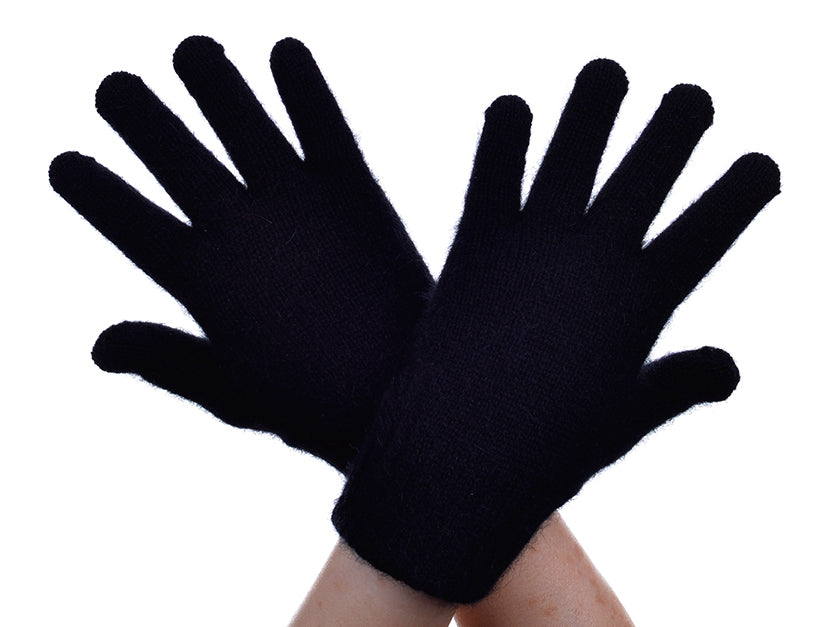 Black Possum Merino and Silk Full Finger Gloves