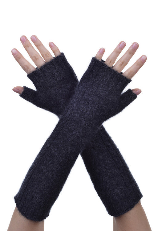 Charcoal Possum Merino Open Finger Cable Gloves