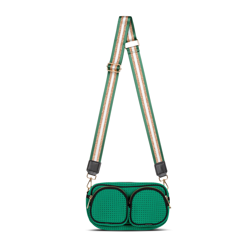 Green and Gold Neoprene Crossbody Bag - Twin Pocket