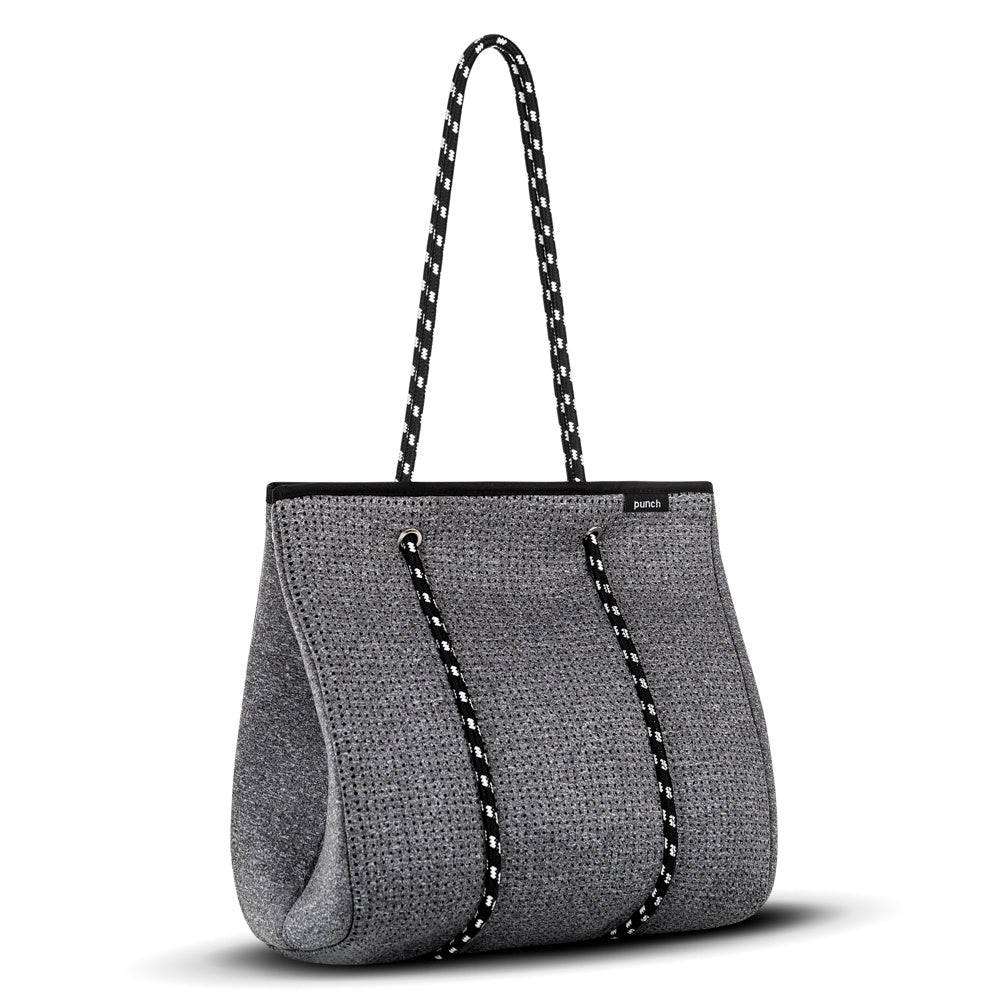 Wide Grey Punch Neoprene Tote Bag With Zip
