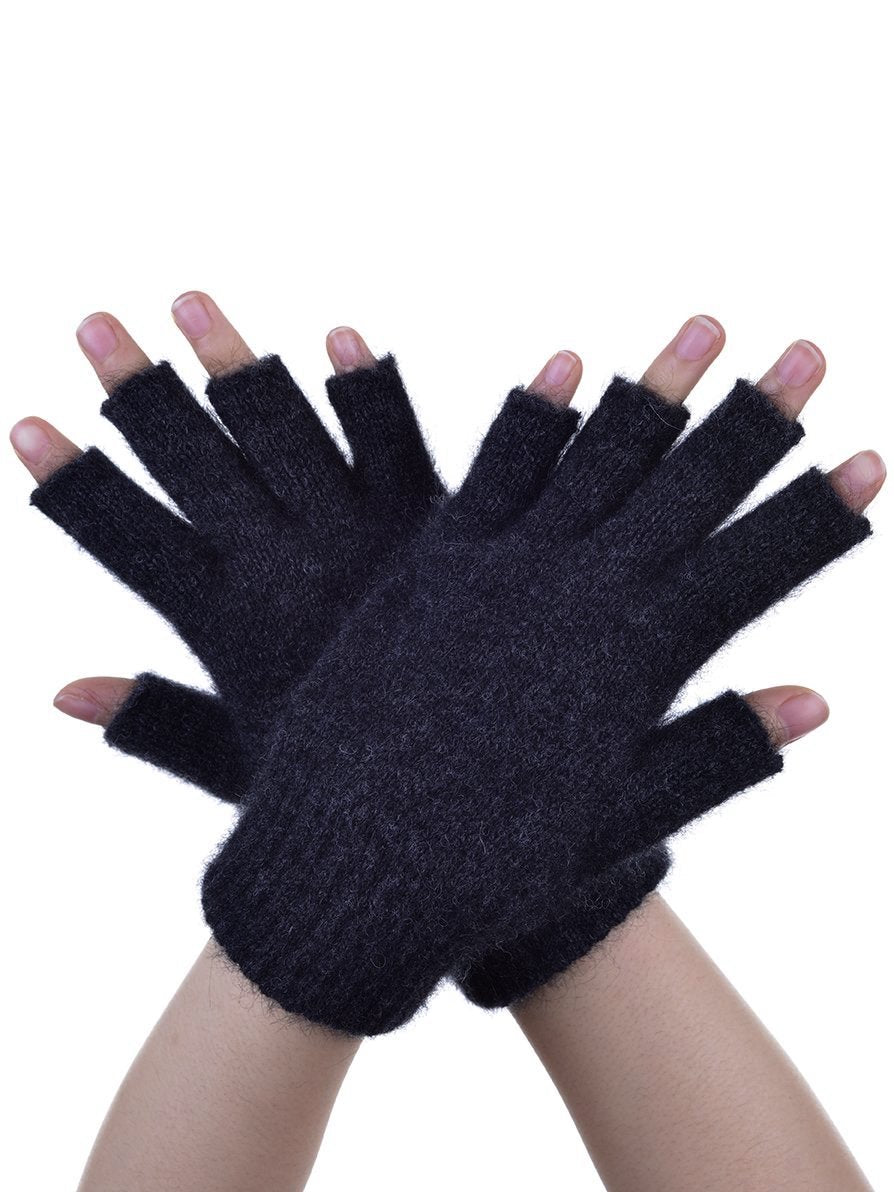 Charcoal Possum Merino and Silk Fingerless Gloves