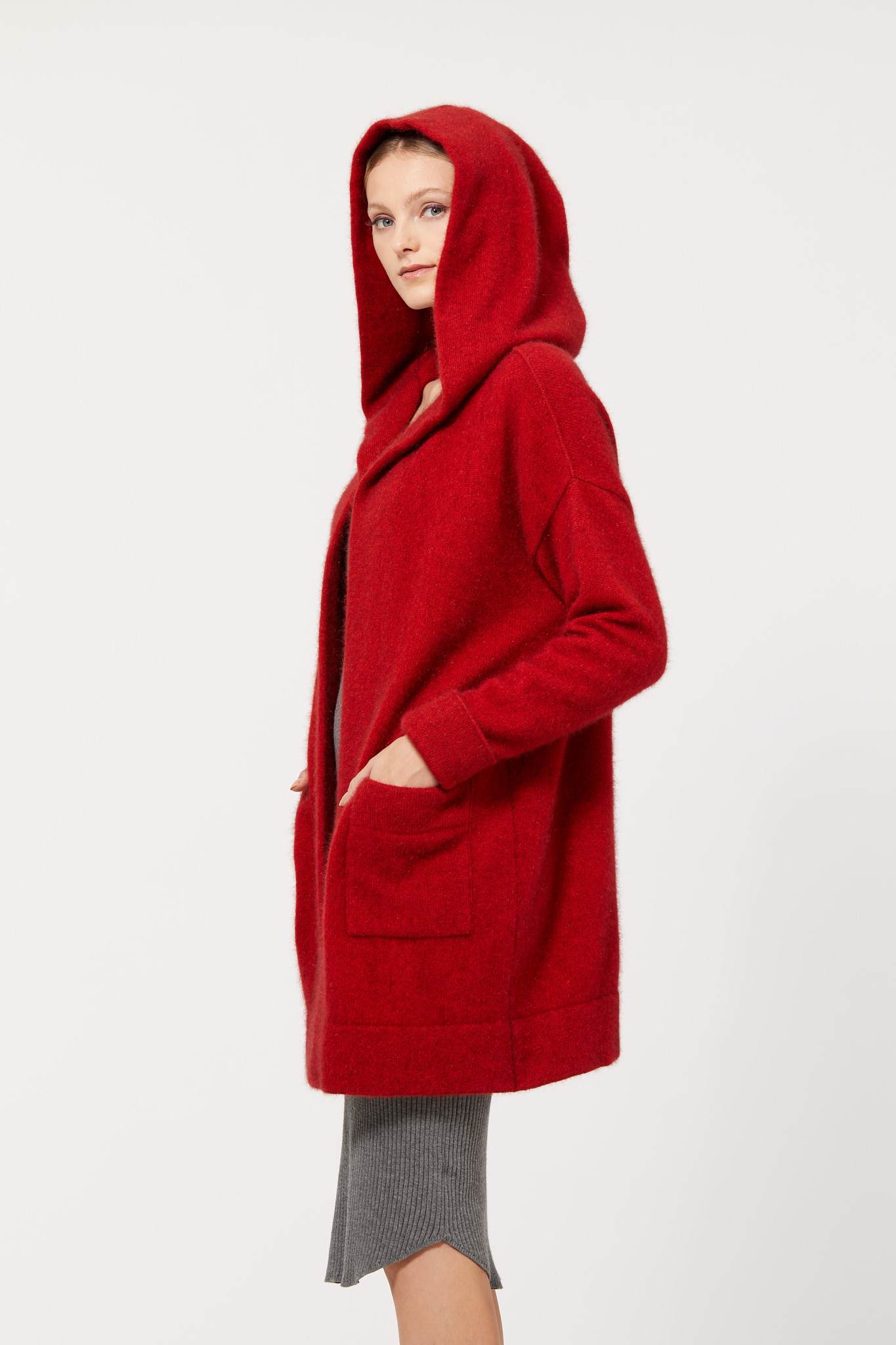 Red Possum Merino Oversize Hood Jacket Possum Merino