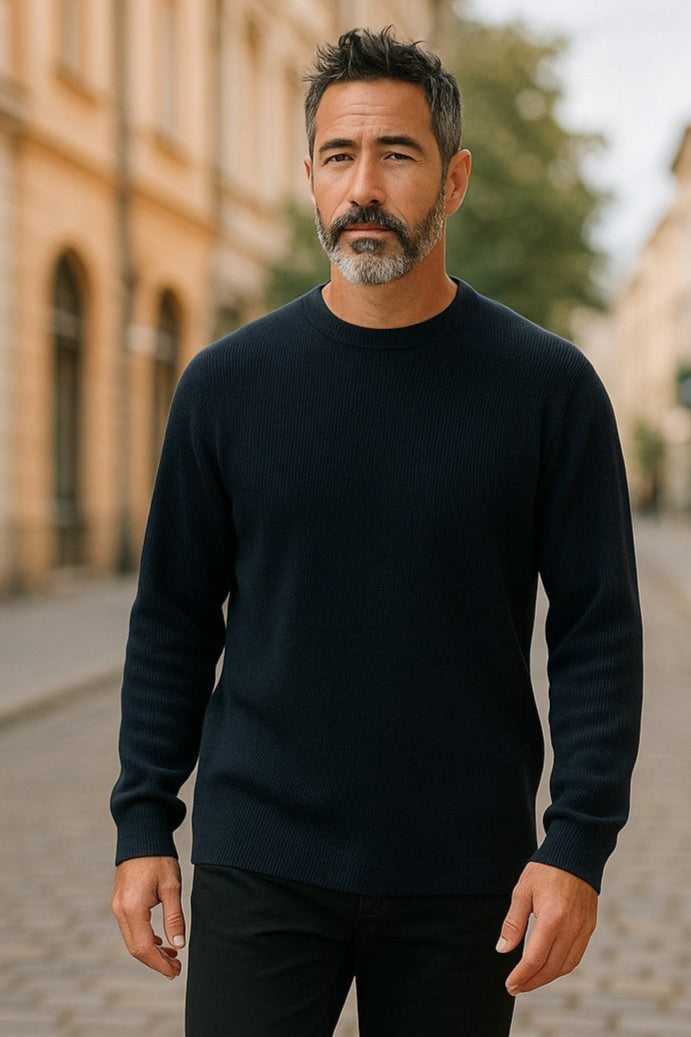 Ansett Pure Wool Black Fisherman Rib Knit Jumper