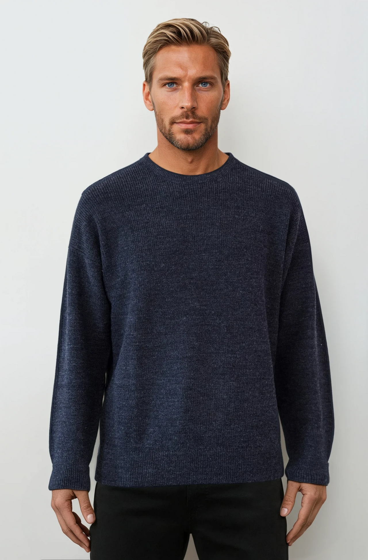 Ansett Pure Wool Charcoal Grey Fisherman Rib Knit Jumper