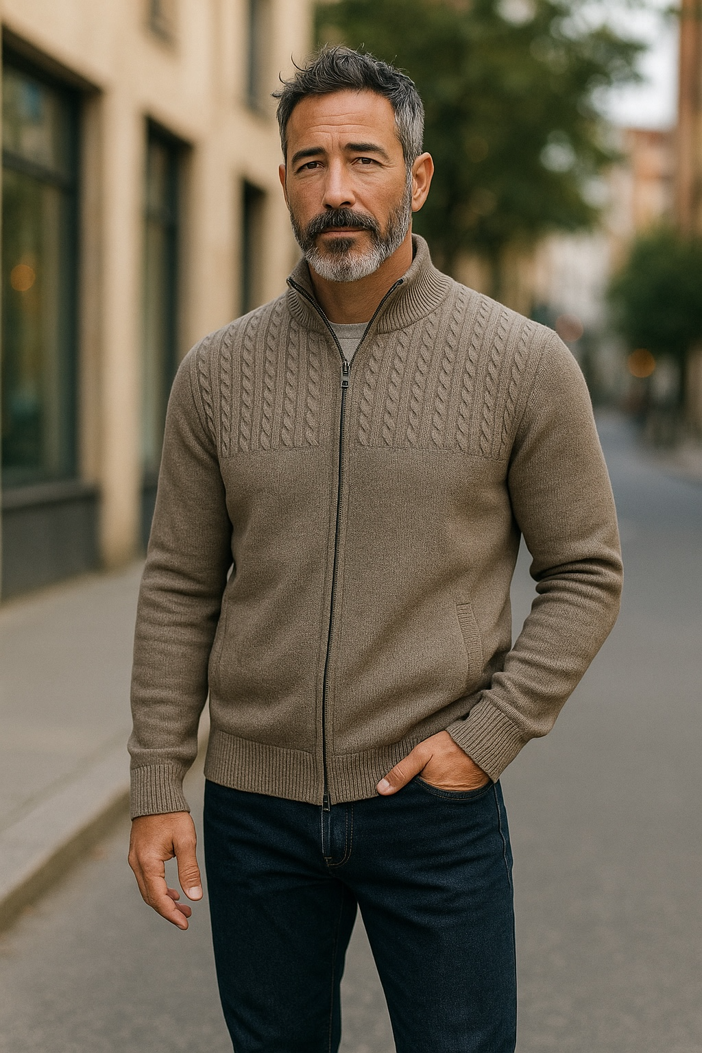 Ansett Nutmeg Brown Full Zip Cashmere Merino Wool Jacket