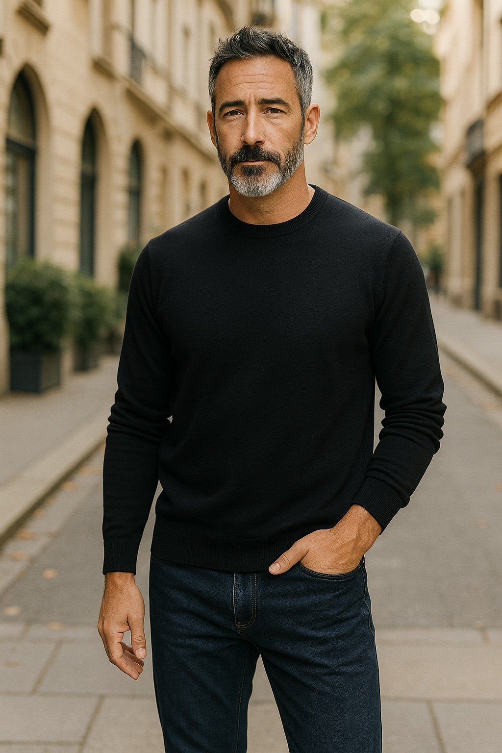 Ansett Wool Black Machine Washable Crew Neck Jumper
