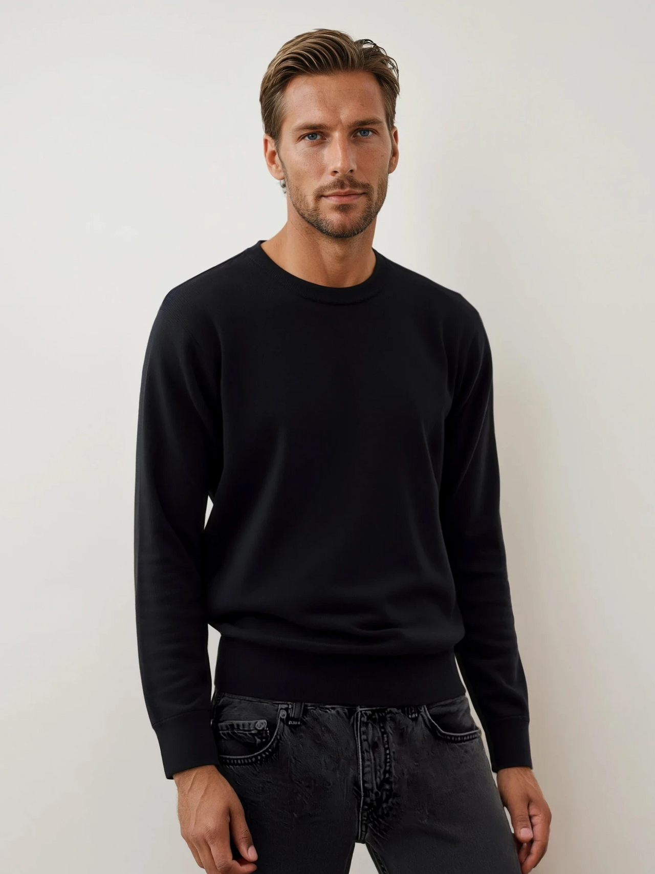 Ansett Wool Black Machine Washable Crew Neck Jumper