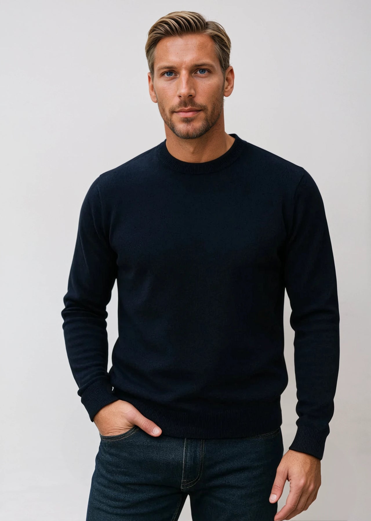 Ansett Navy Blue Super Wash Wool Crew Neck Jumper