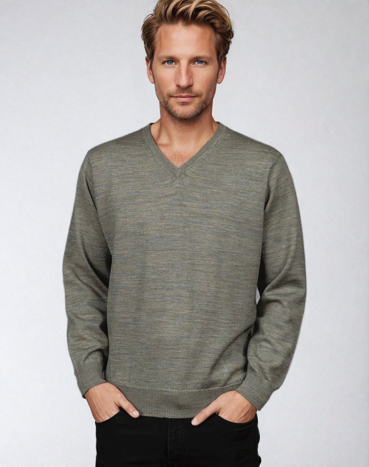 Ansett Agate Grey Super Wash Wool V Neck Jumper