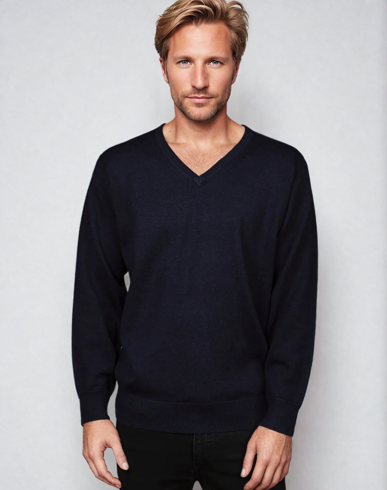 Ansett Navy Blue Super Wash Wool V Neck Jumper