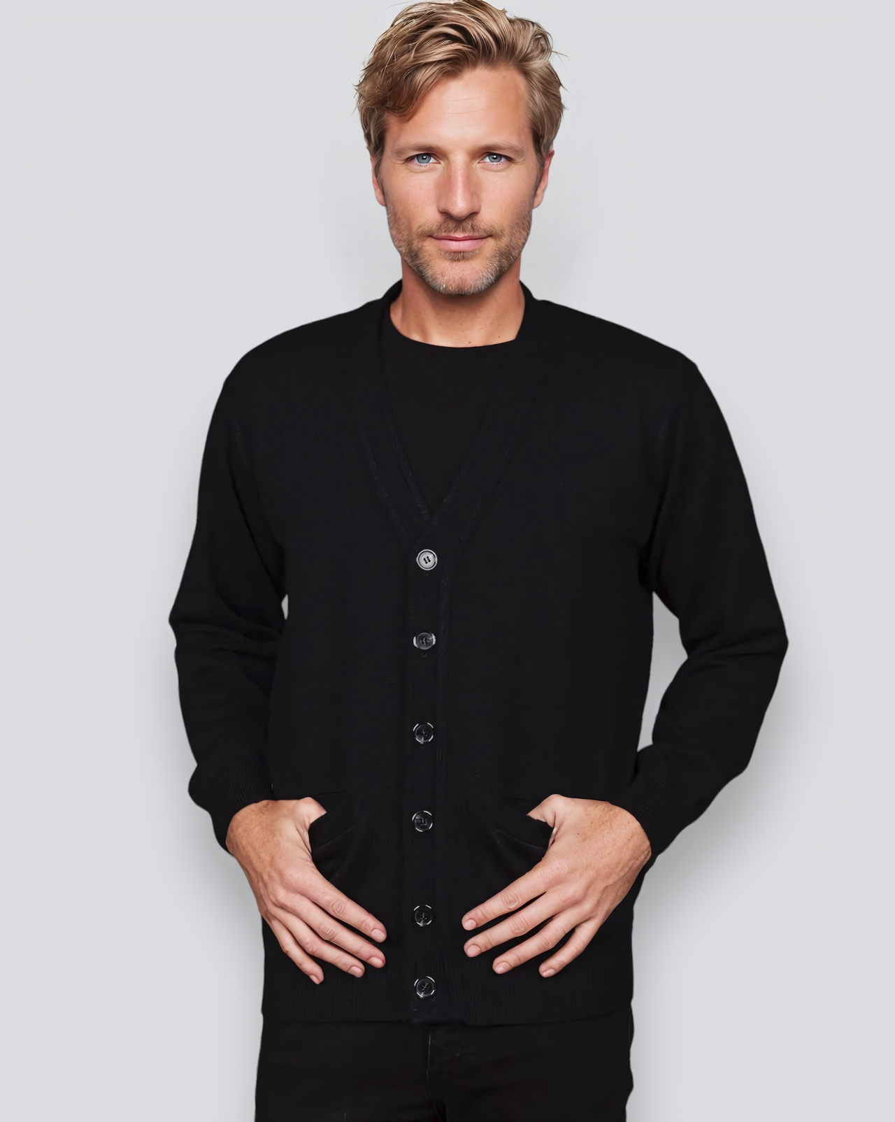 Ansett Black Super Wash Wool Cardigan