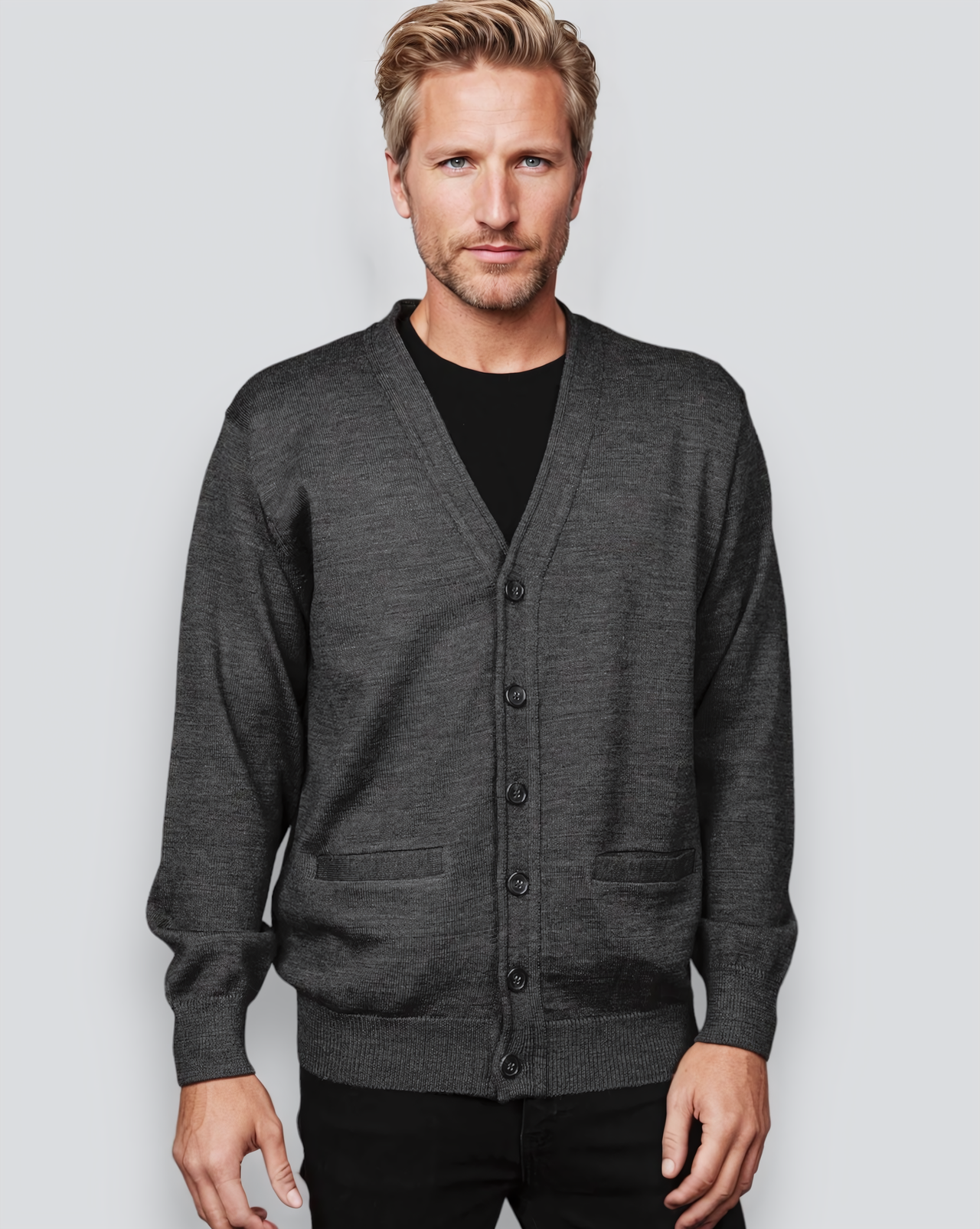 Ansett Shadow Grey Super Wash Wool Cardigan