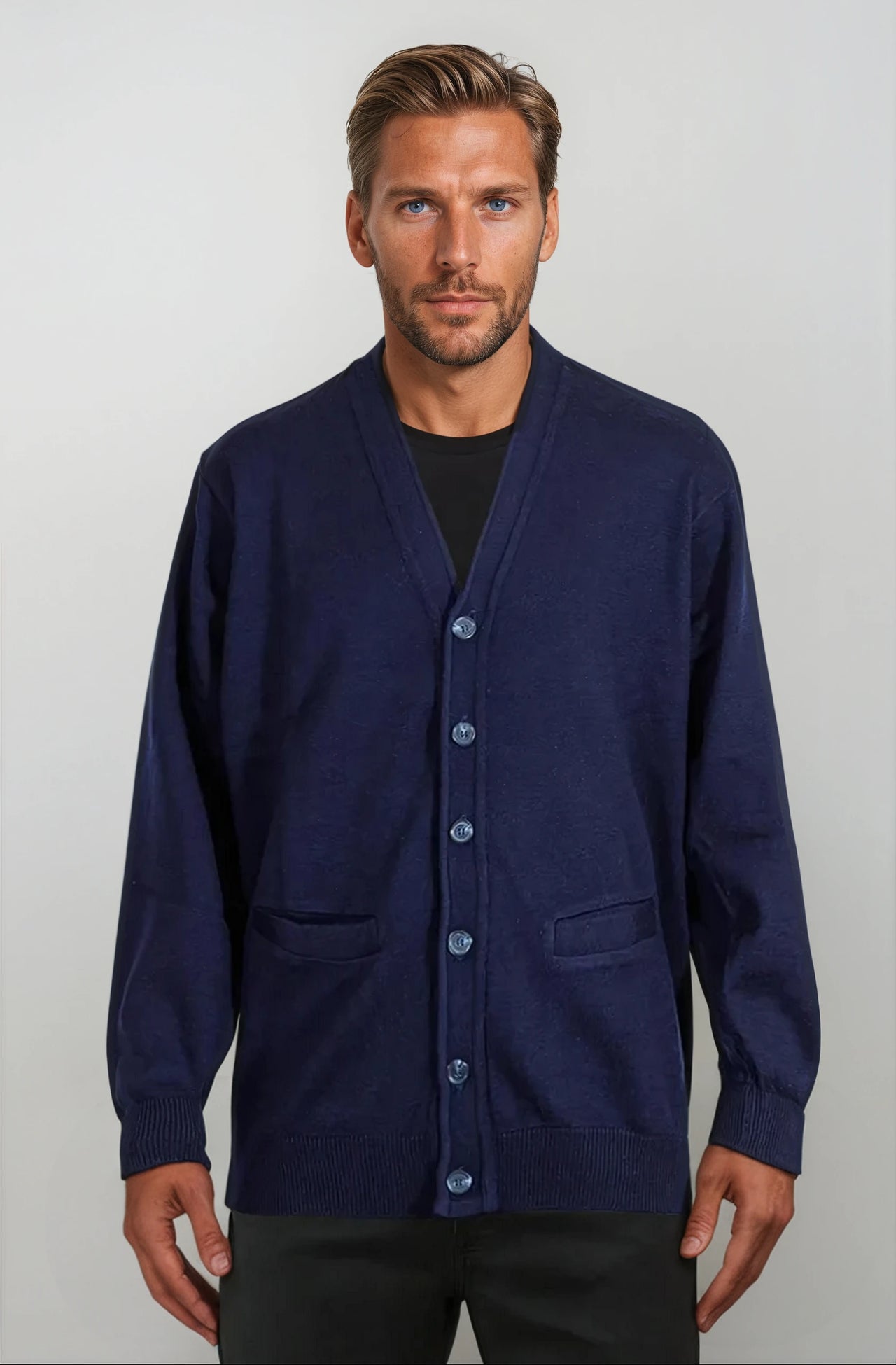 Ansett Wool Navy Blue Machine Washable Cardigan