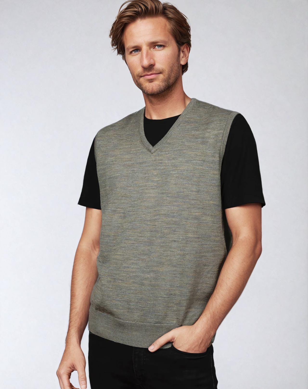 Ansett Agate Grey Super Wash Wool Vest