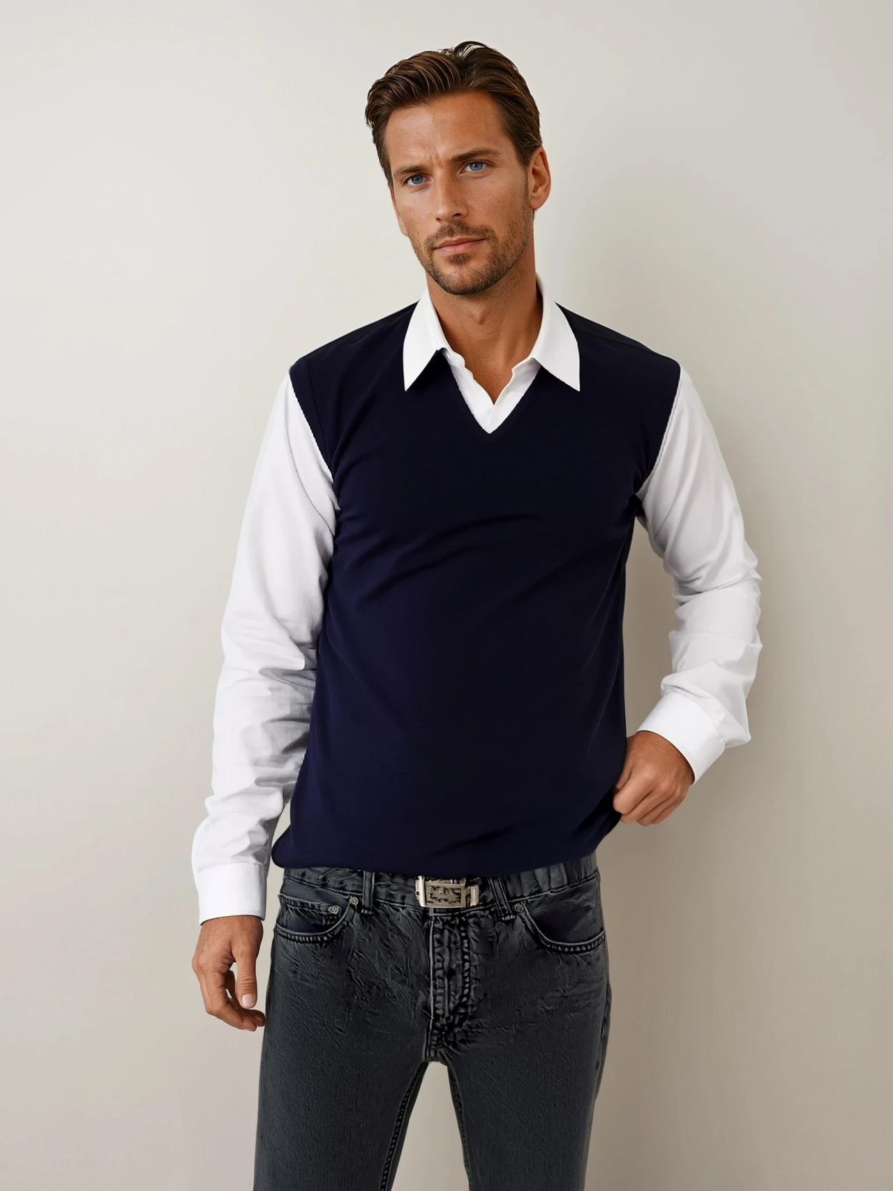 Ansett Wool Navy Blue Machine Washable Vest