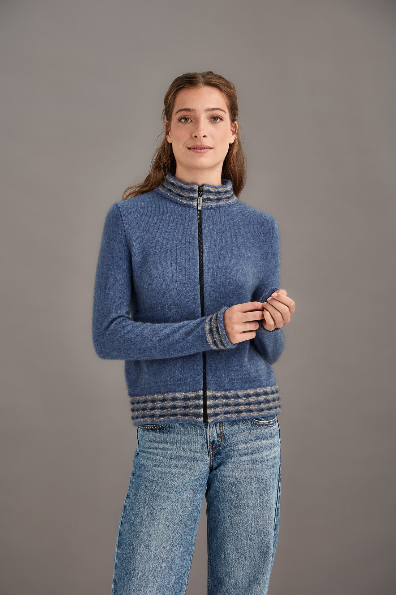 Orchid Possum Merino Wave Trim Zip Cardigan