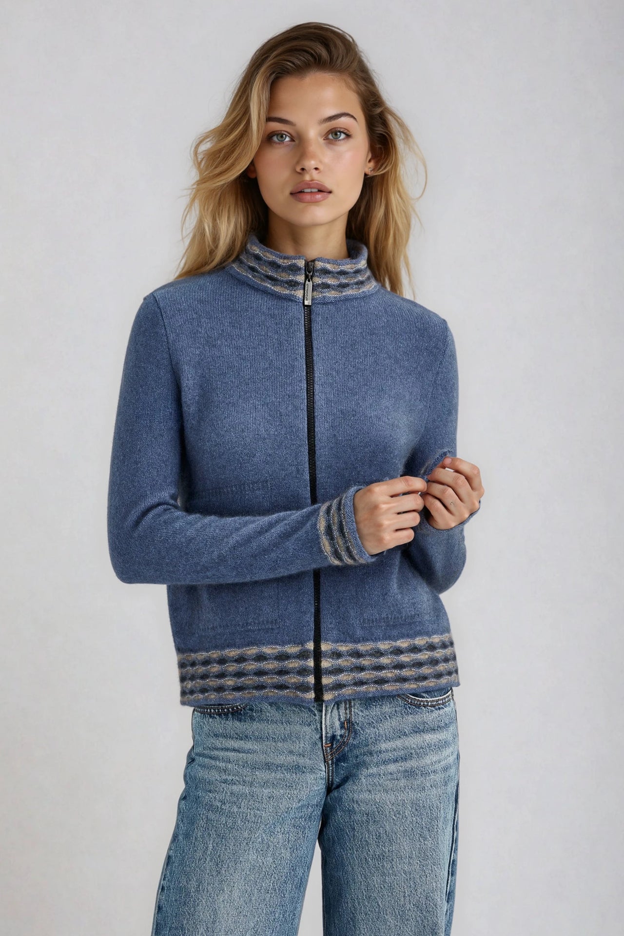 Orchid Possum Merino Wave Trim Zip Cardigan