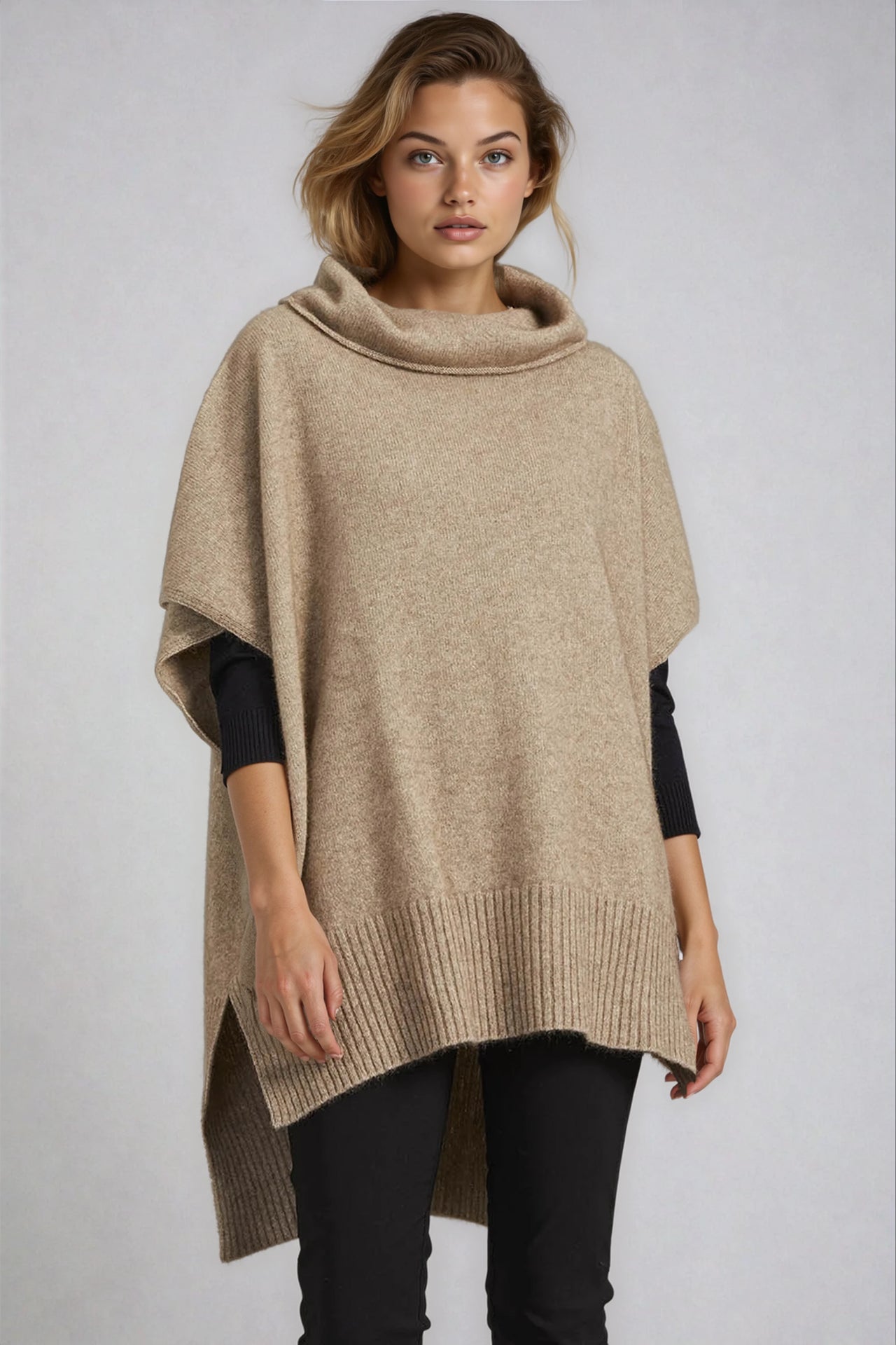 Mocha McDonald Possum Merino Step Hem Poncho