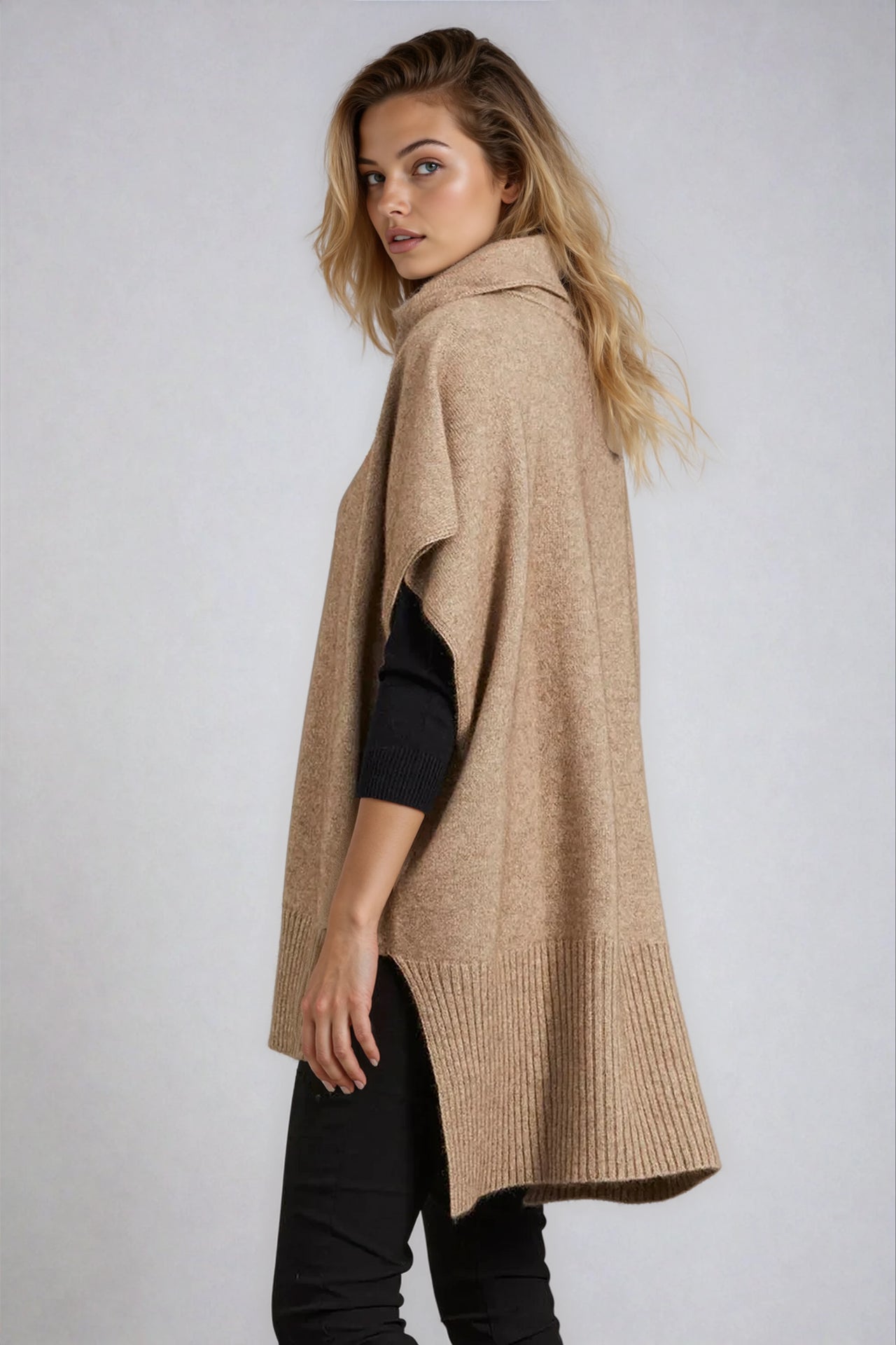 Mocha McDonald Possum Merino Step Hem Poncho
