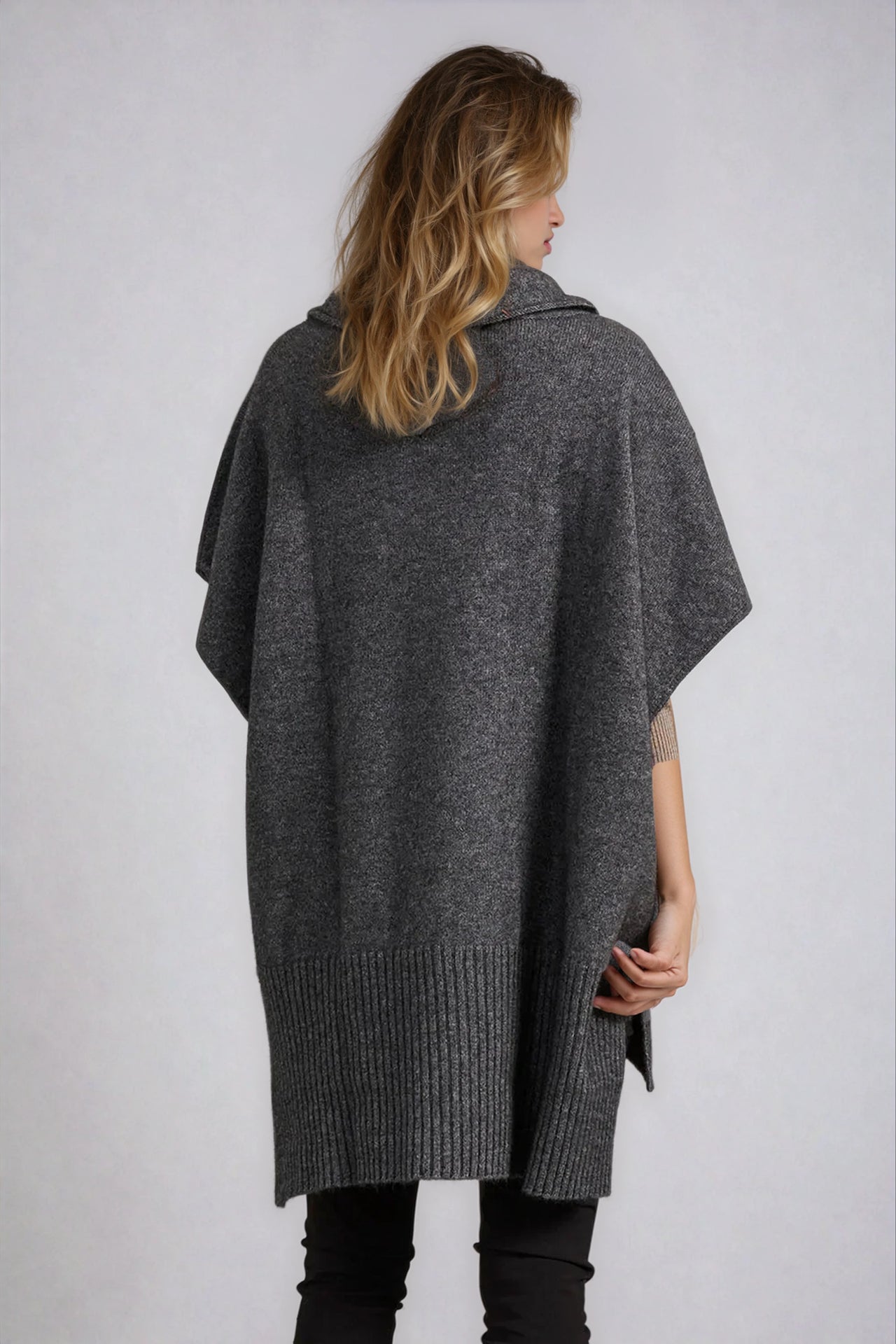 Pewter McDonald Possum Merino Step Hem Poncho