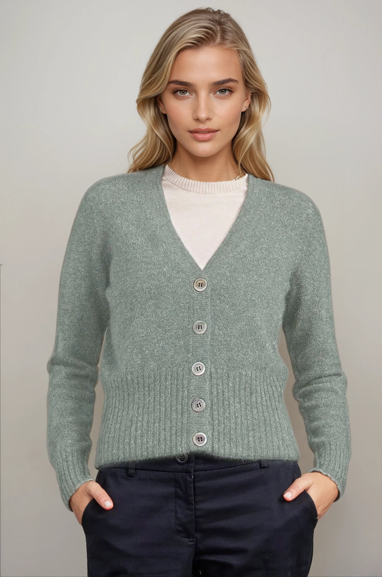 Mint Green Possum Merino Rib Cardigan