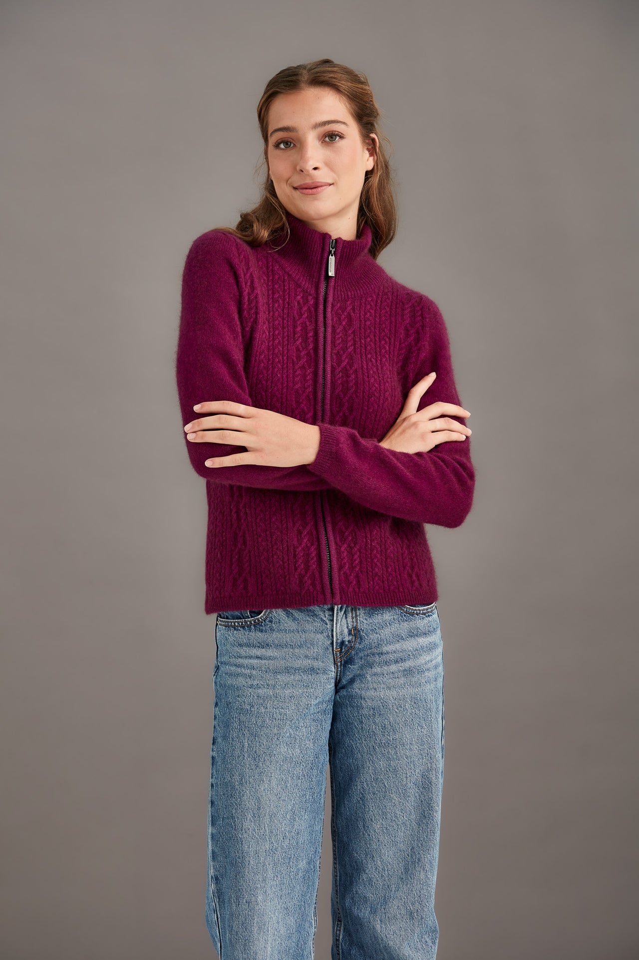 Berry Possum Merino Lace Zip Cardigan