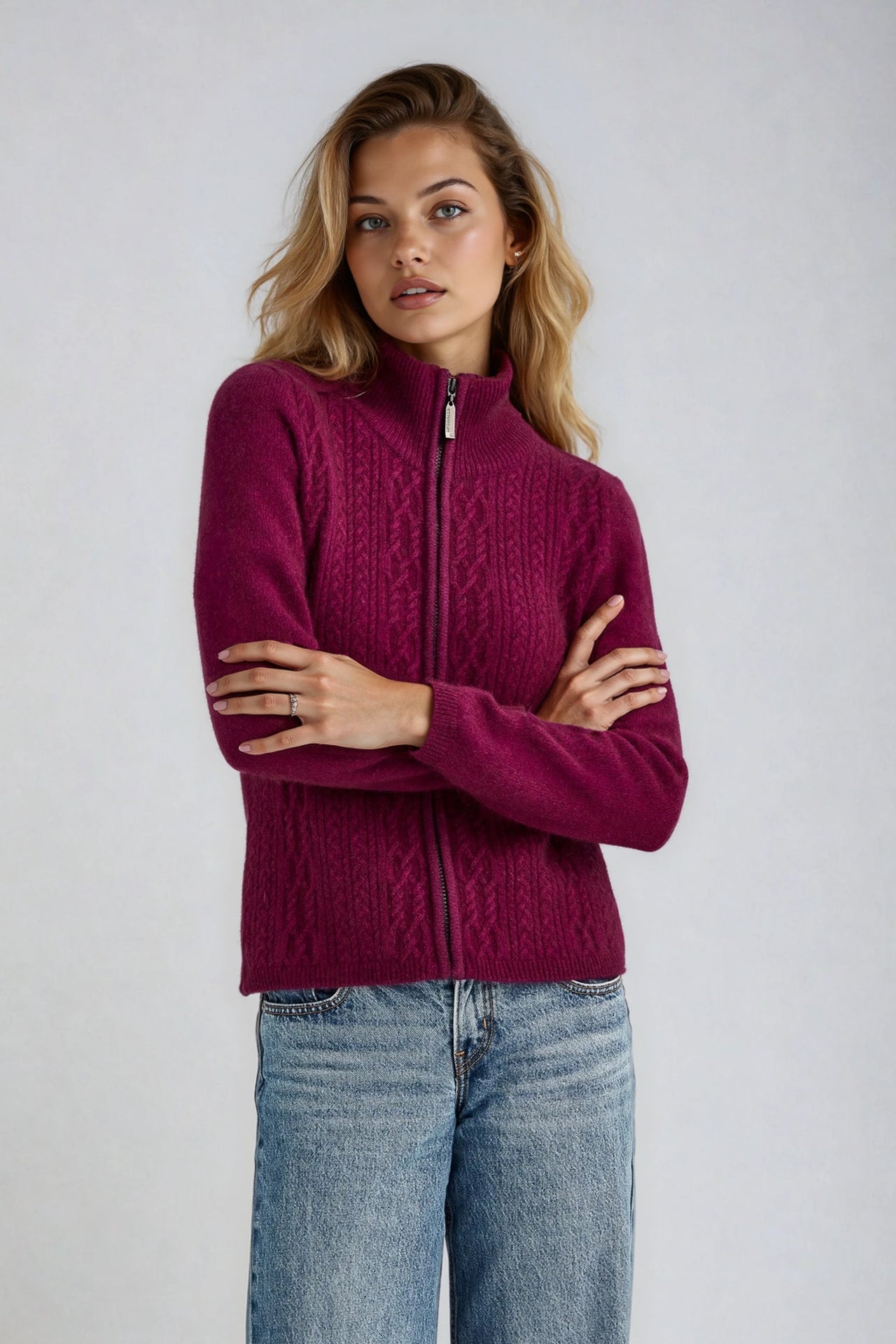 Berry Possum Merino Lace Zip Cardigan