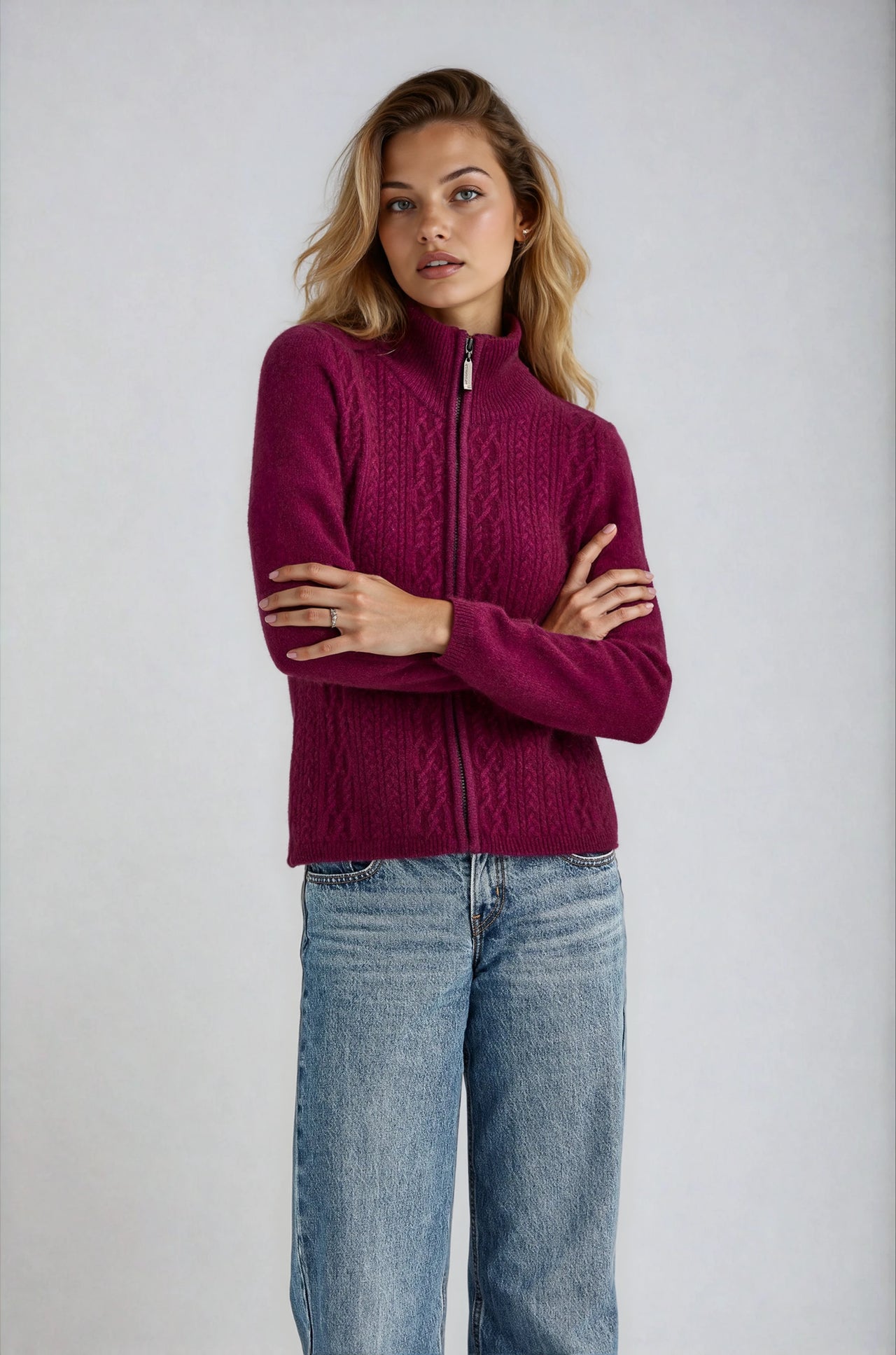 Berry Possum Merino Lace Zip Cardigan