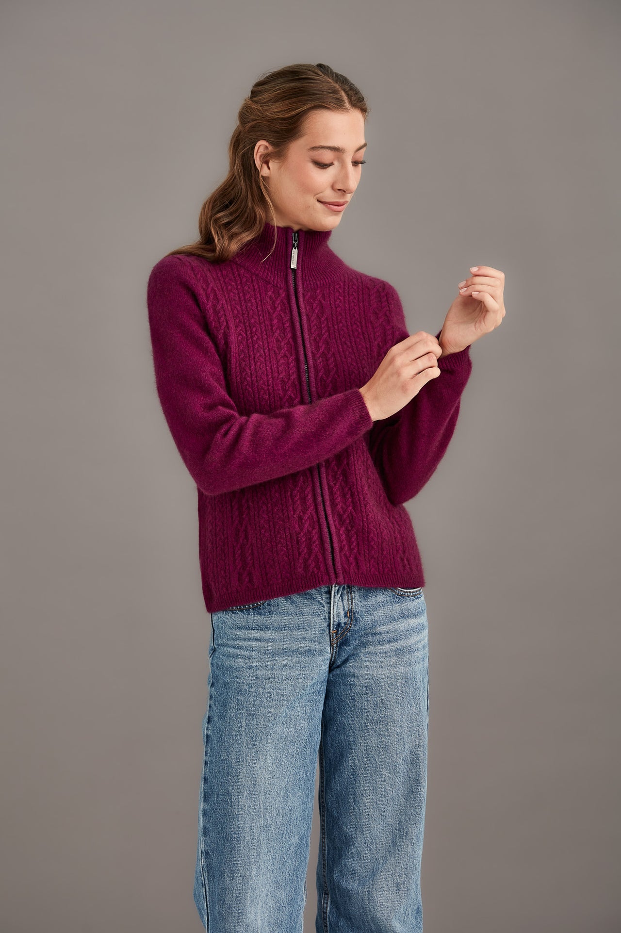 Berry Possum Merino Lace Zip Cardigan