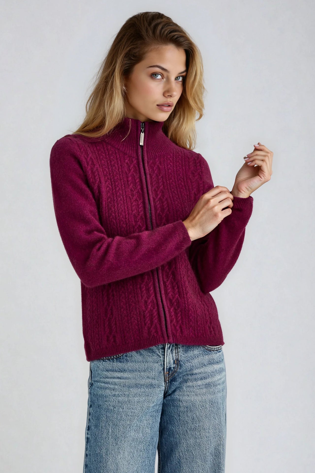 Berry Possum Merino Lace Zip Cardigan