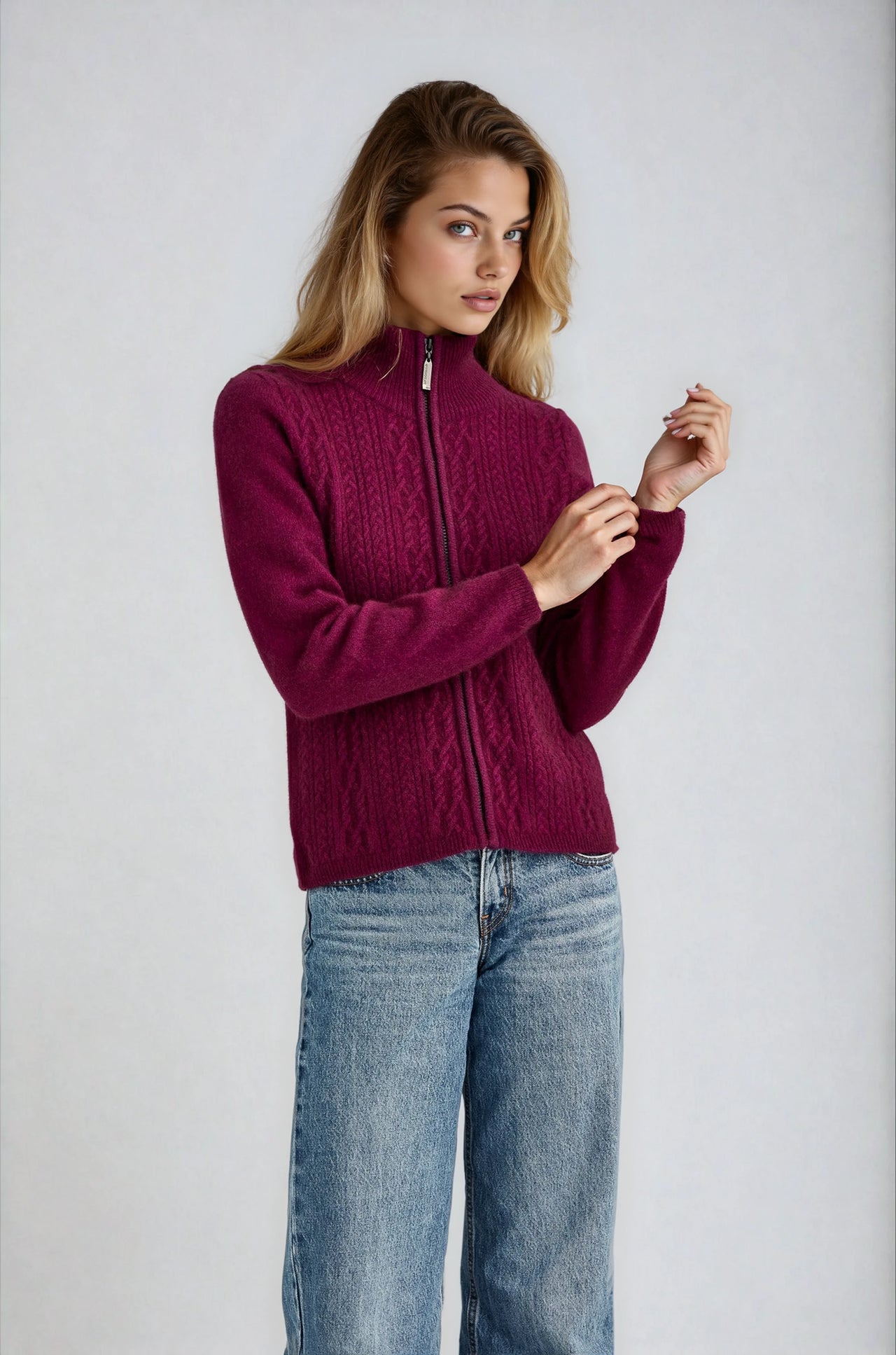 Berry Possum Merino Lace Zip Cardigan