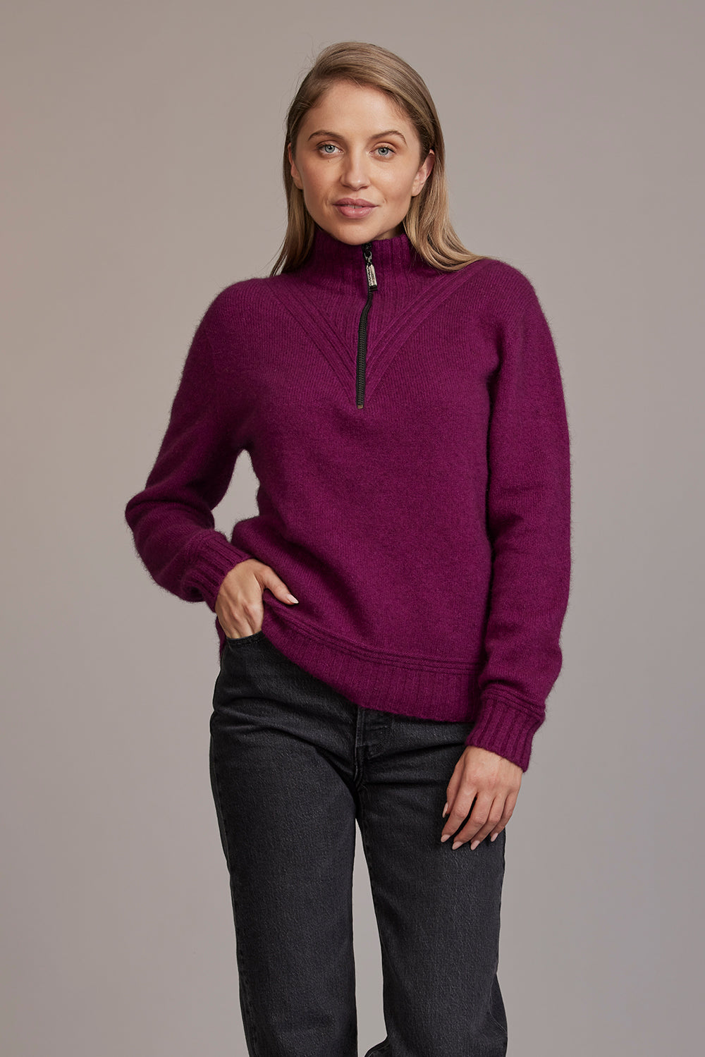 Berry Possum Merino Qtr Zip Jumper