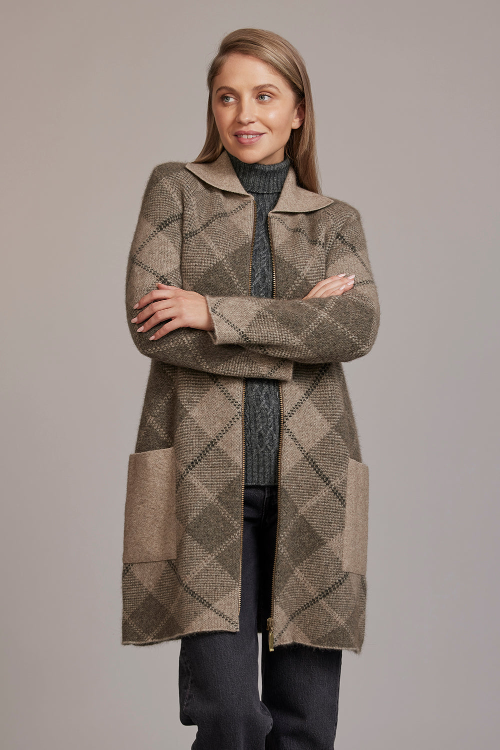 Ash Mocha - Possum Merino & Silk Tartan Coat