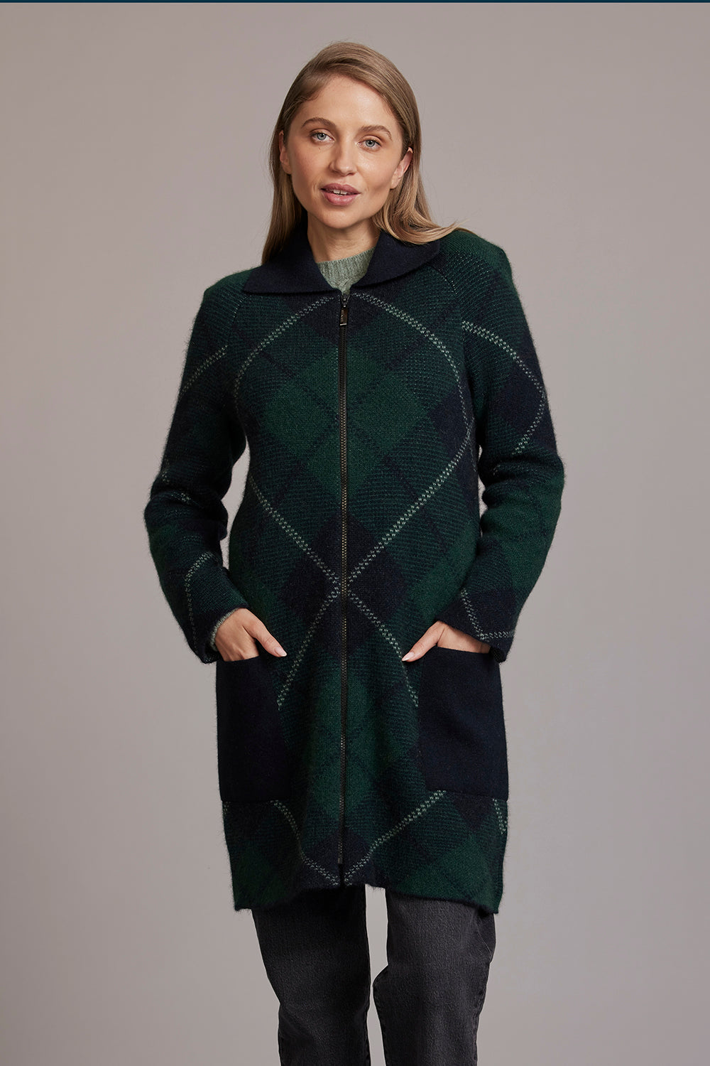 Jade Green - Possum Merino & Silk Tartan Coat