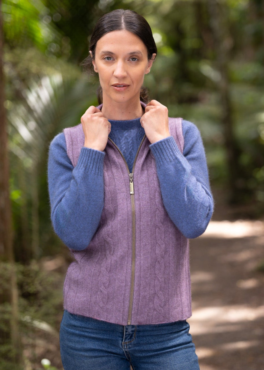 Lilac - Possum Merino Cable Knit Vest