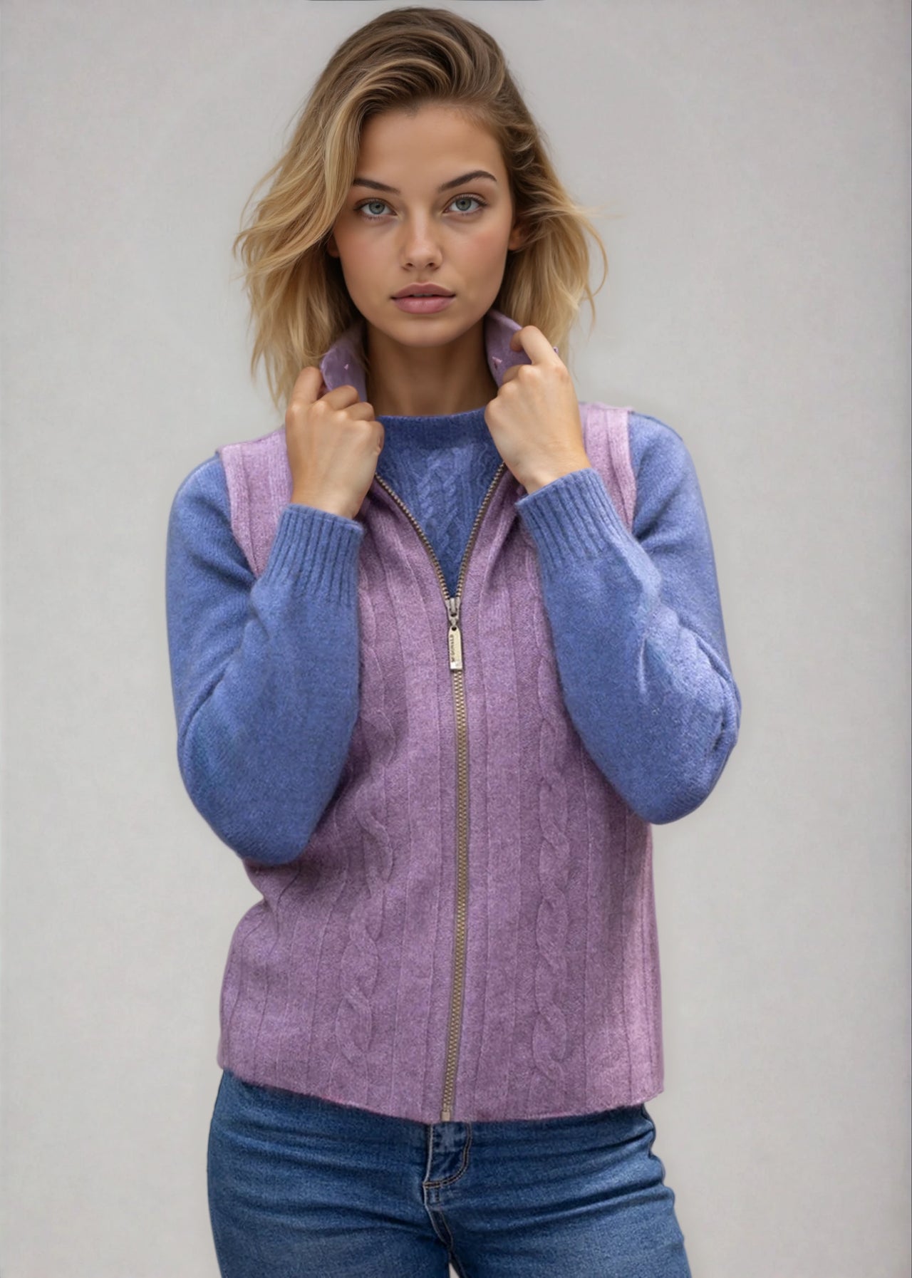 Lilac - Possum Merino Cable Knit Vest