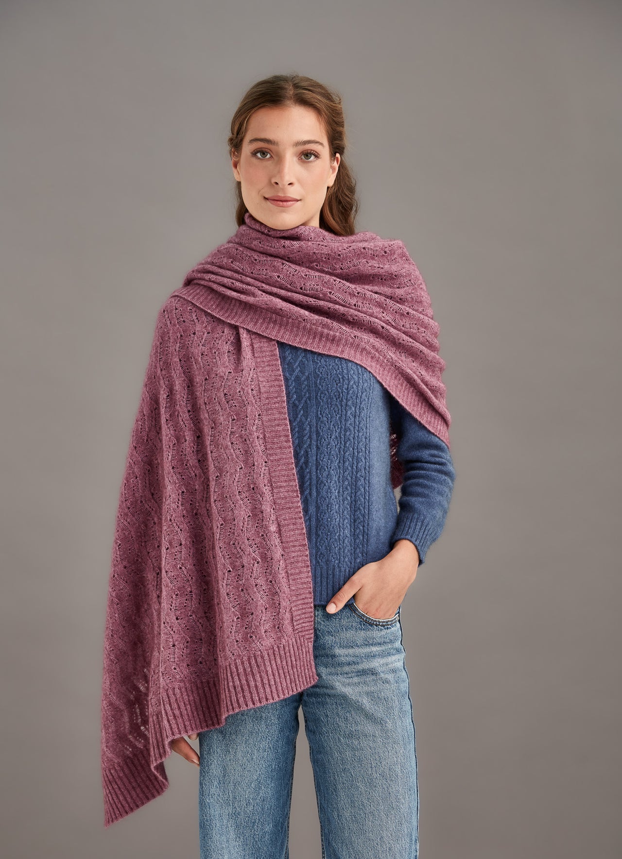 Heather Possum Merino Herringbone Lace Shawl