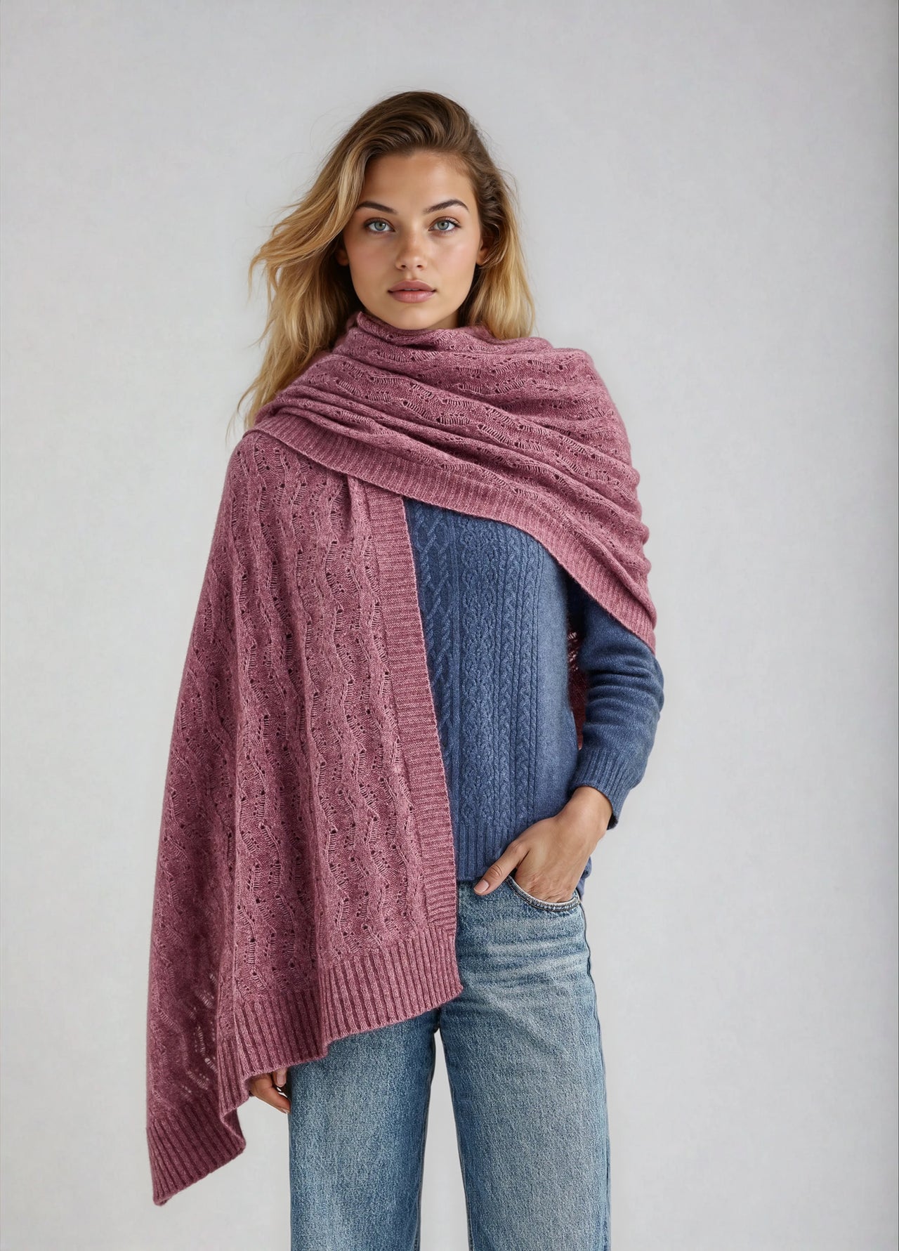 Heather Possum Merino Herringbone Lace Shawl
