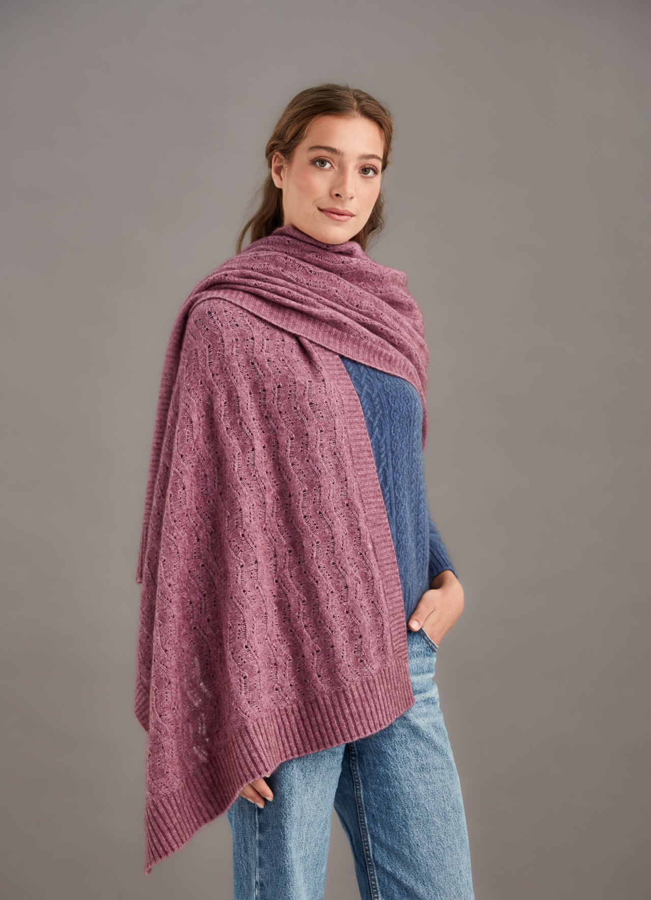 Heather Possum Merino Herringbone Lace Shawl