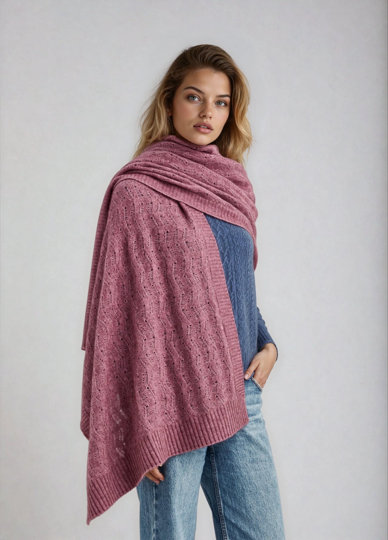 Heather Possum Merino Herringbone Lace Shawl