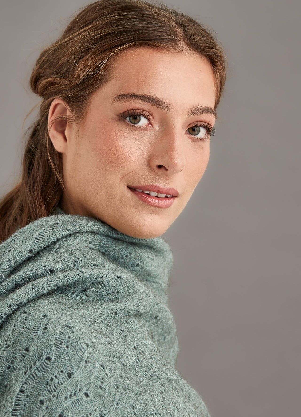 Mint Green Possum Merino Herringbone Lace Shawl